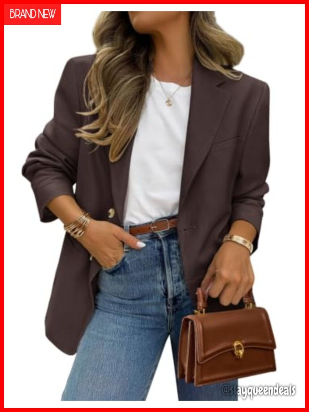 Womens Blazer Open Front Button Notch Lapel Polyester Elastane Business Casual